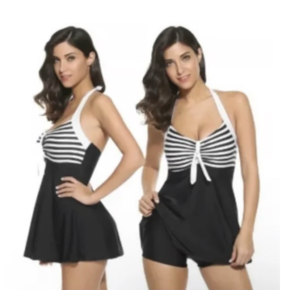 NWOT Black and White Striped One Piece Swimsuit with Nautical Flair XXL